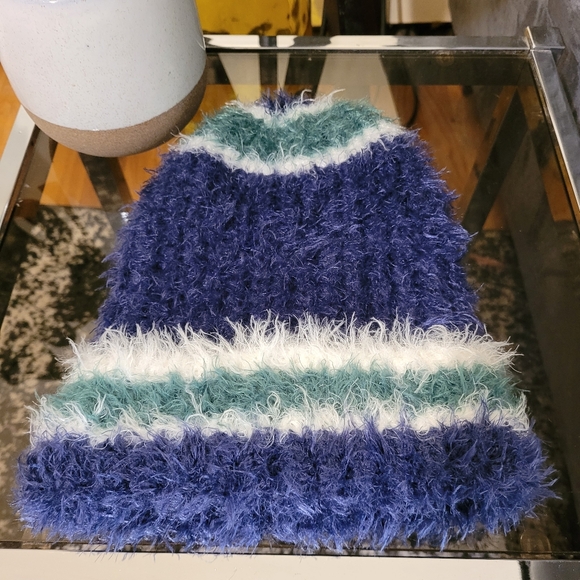 Free People Airy Rib Stripe Beanie Stylish Blue and Green Knit Beanie One Size - Picture 6 of 9